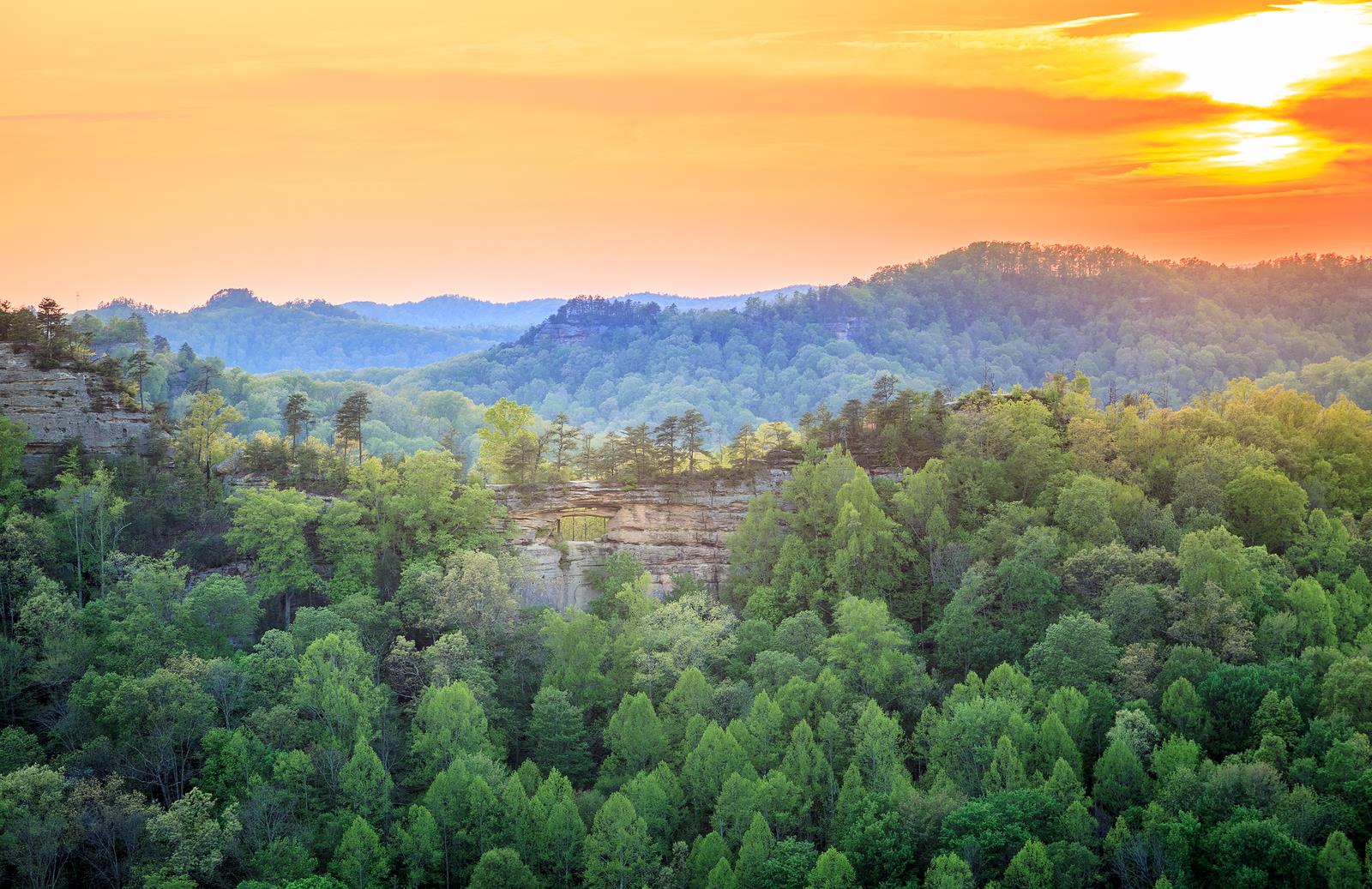 Sunset over the cliffs of Daniel Boone National Forest, Kentucky
